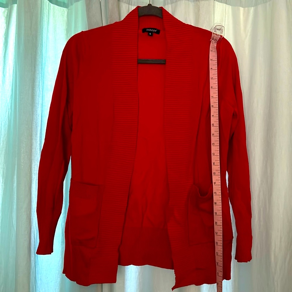 Red cardigan small open front